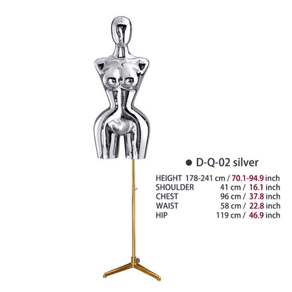 BBL Female Curvy Model Gold Female Torso Chrome Mannequin Upper-Body Half Body Large Hips Brazilian Girl Dress Form