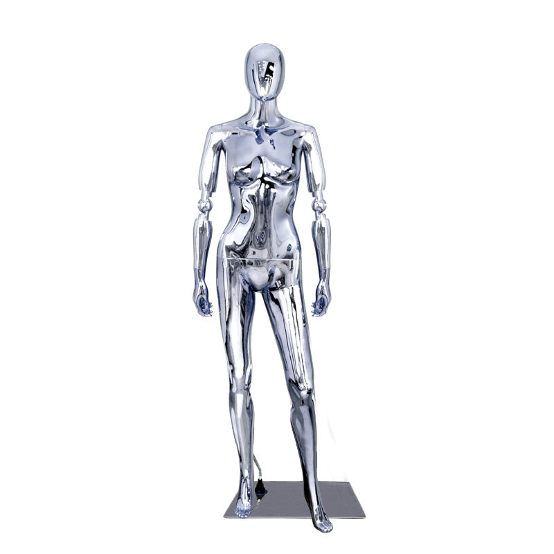 High End Fashion Chrome Lady Mannequin Adjustable Arm Female Mannequin Full Body Female Man Torso Boutique Display