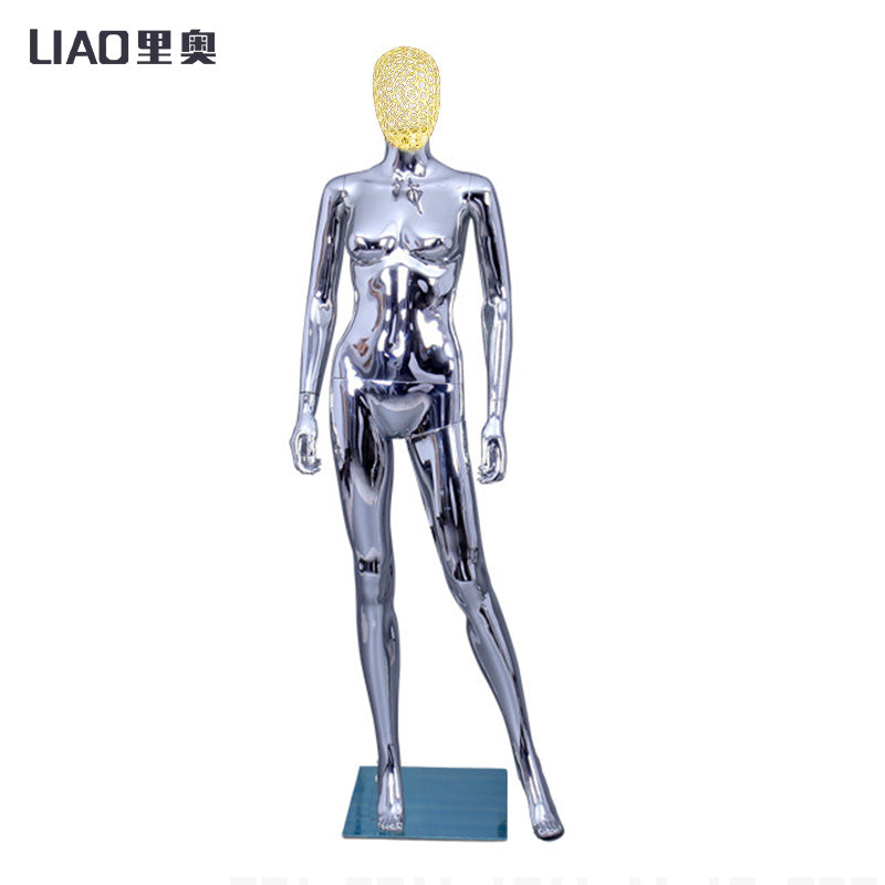 Factory Electroplated Female Mannequin With Metal Head Gold Silver Shinning Surface Women Dummy Wedding Evening Dress Display