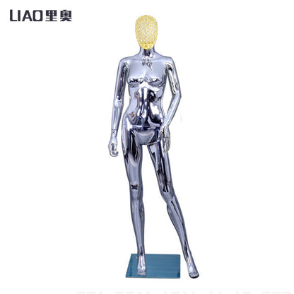 Factory Electroplated Female Mannequin With Metal Head Gold Silver Shinning Surface Women Dummy Wedding Evening Dress Display