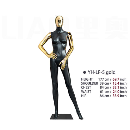 Chrome Female Mannequin Electroplating Gold Women Full Body Plastic Dummy Fashion Garments Display