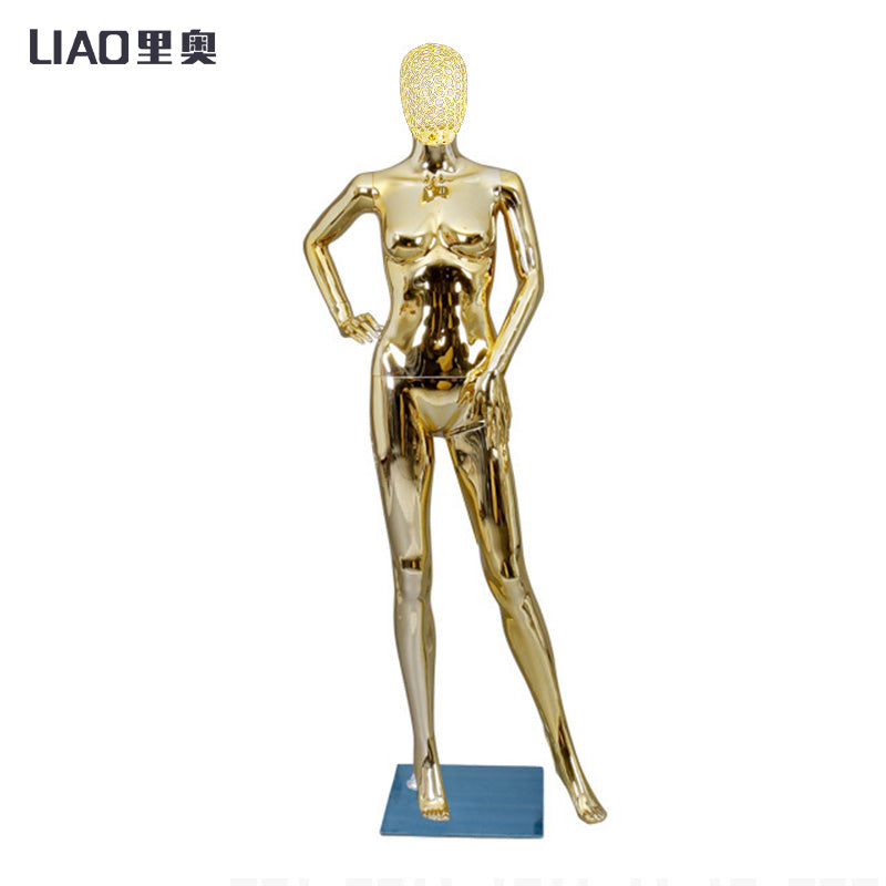 Factory Electroplated Female Mannequin With Metal Head Gold Silver Shinning Surface Women Dummy Wedding Evening Dress Display