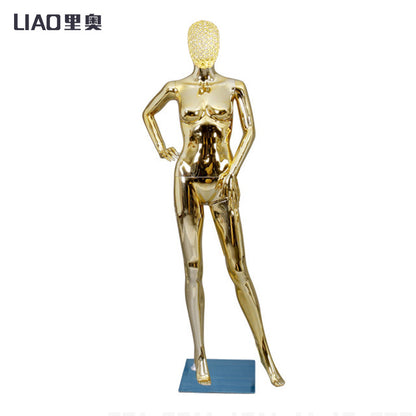 Factory Electroplated Female Mannequin With Metal Head Gold Silver Shinning Surface Women Dummy Wedding Evening Dress Display