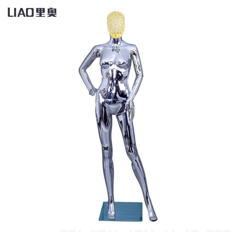 Factory Electroplated Female Mannequin With Metal Head Gold Silver Shinning Surface Women Dummy Wedding Evening Dress Display