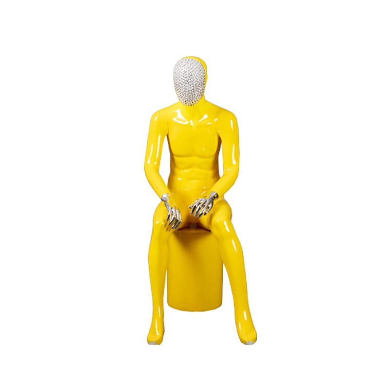 Full Body Sitting MaIe Mannequin Real Size with Stool Clothing Fiberglass Model for Display