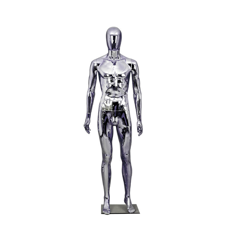 Wholesale Hot Selling Chrome Electroplating Silver Male Mannequin Egg Head With Metal Stand Base Men Plastic Dummy