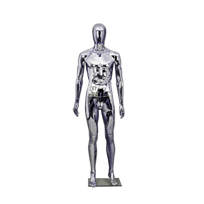 Wholesale Hot Selling Chrome Electroplating Silver Male Mannequin Egg Head With Metal Stand Base Men Plastic Dummy