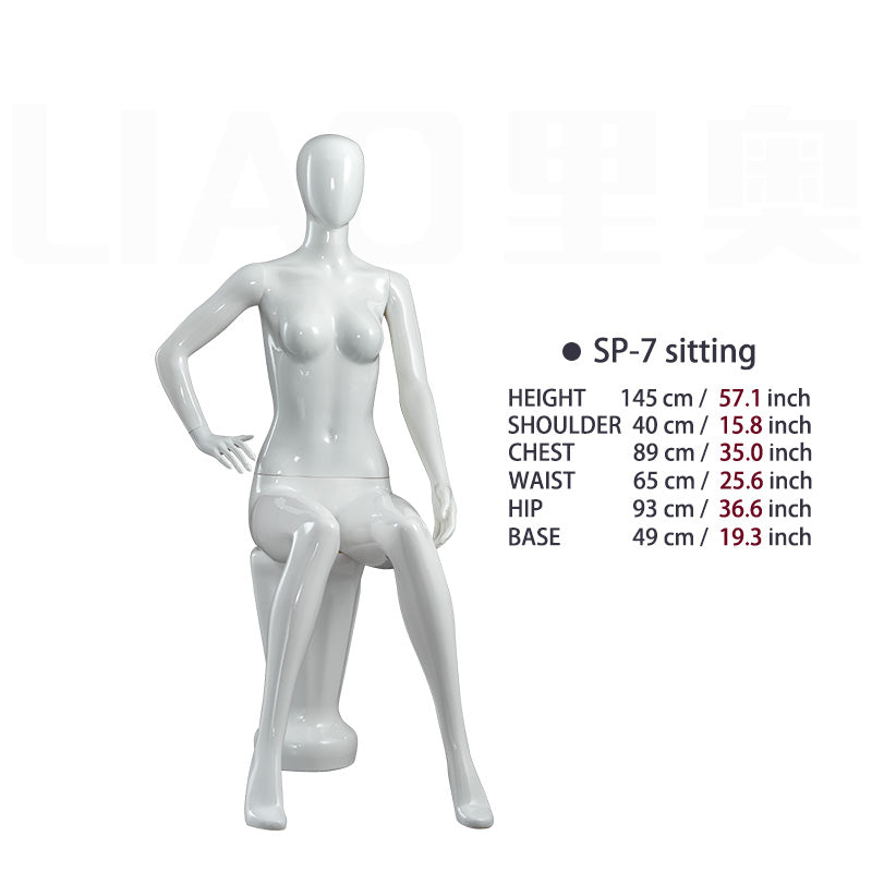 White Full Body Sitting Female Mannequin Real Size with Stool Clothing Plastic Model for Display