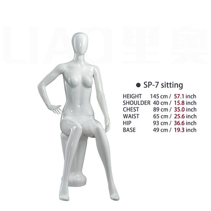 White Full Body Sitting Female Mannequin Real Size with Stool Clothing Plastic Model for Display