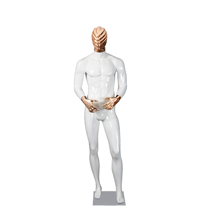 Boutique Luxury Shinny Gold and Silver Mannequins New Design Wholesale Fiberglass Male Dummy with Cloth Head Stand Style