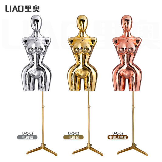 BBL Female Curvy Model Gold Female Torso Chrome Mannequin Upper-Body Half Body Large Hips Brazilian Girl Dress Form
