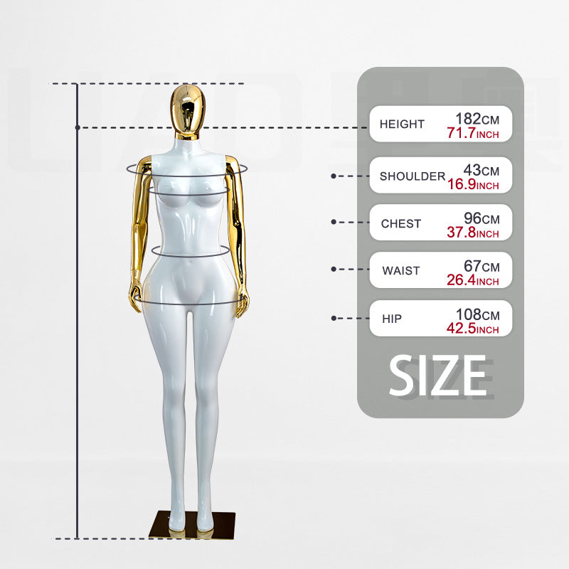 Most Popular Bbl Curvy Shiny Gold Chrome Full Body Plus Size Female Mannequins for Sale Clothes Fashion Display