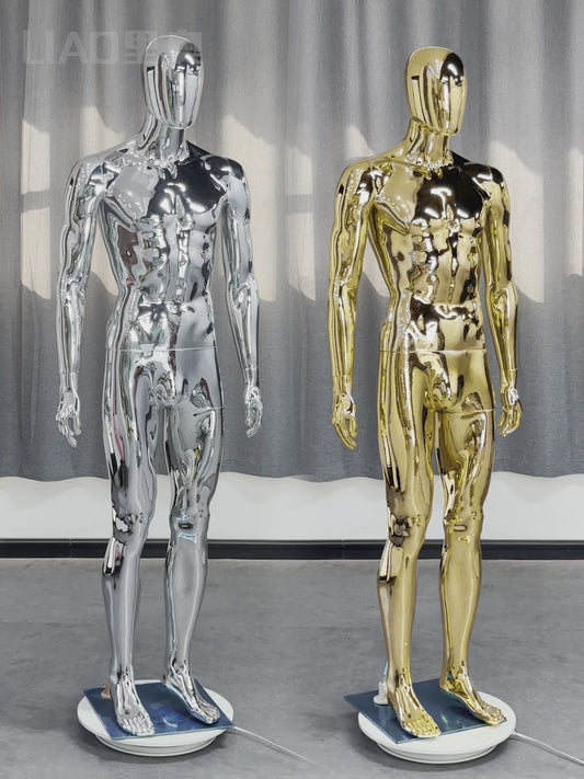 Wholesale Hot Selling Chrome Electroplating Silver Male Mannequin Egg Head With Metal Stand Base Men Plastic Dummy