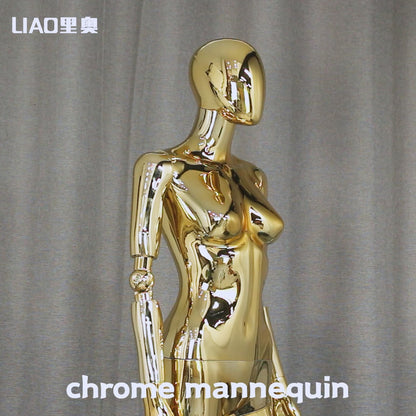High End Fashion Chrome Lady Mannequin Adjustable Arm Female Mannequin Full Body Female Man Torso Boutique Display