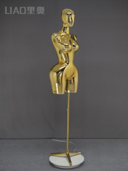 BBL Female Curvy Model Gold Female Torso Chrome Mannequin Upper-Body Half Body Large Hips Brazilian Girl Dress Form
