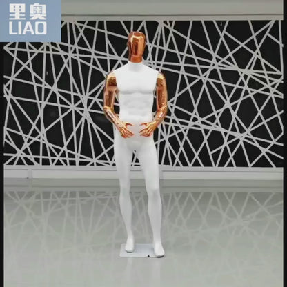 Adjustable Full Body Mannequin in Rose Gold Chrome Electroplated Fiberglass Head Hand Muscles for Boutique Display Men's Stand