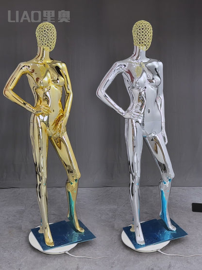 Factory Electroplated Female Mannequin With Metal Head Gold Silver Shinning Surface Women Dummy Wedding Evening Dress Display